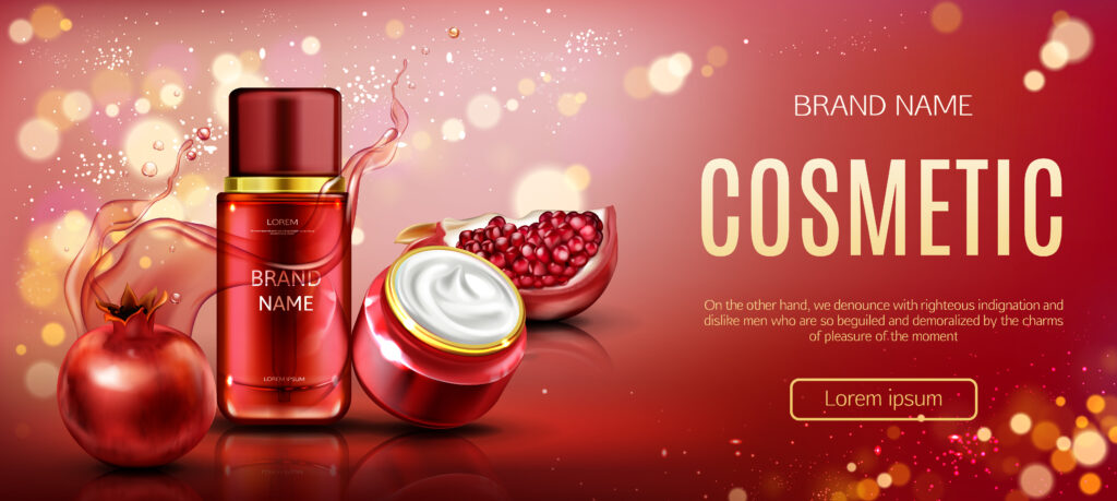 pomegranate cosmetic bottles mock up beauty banner